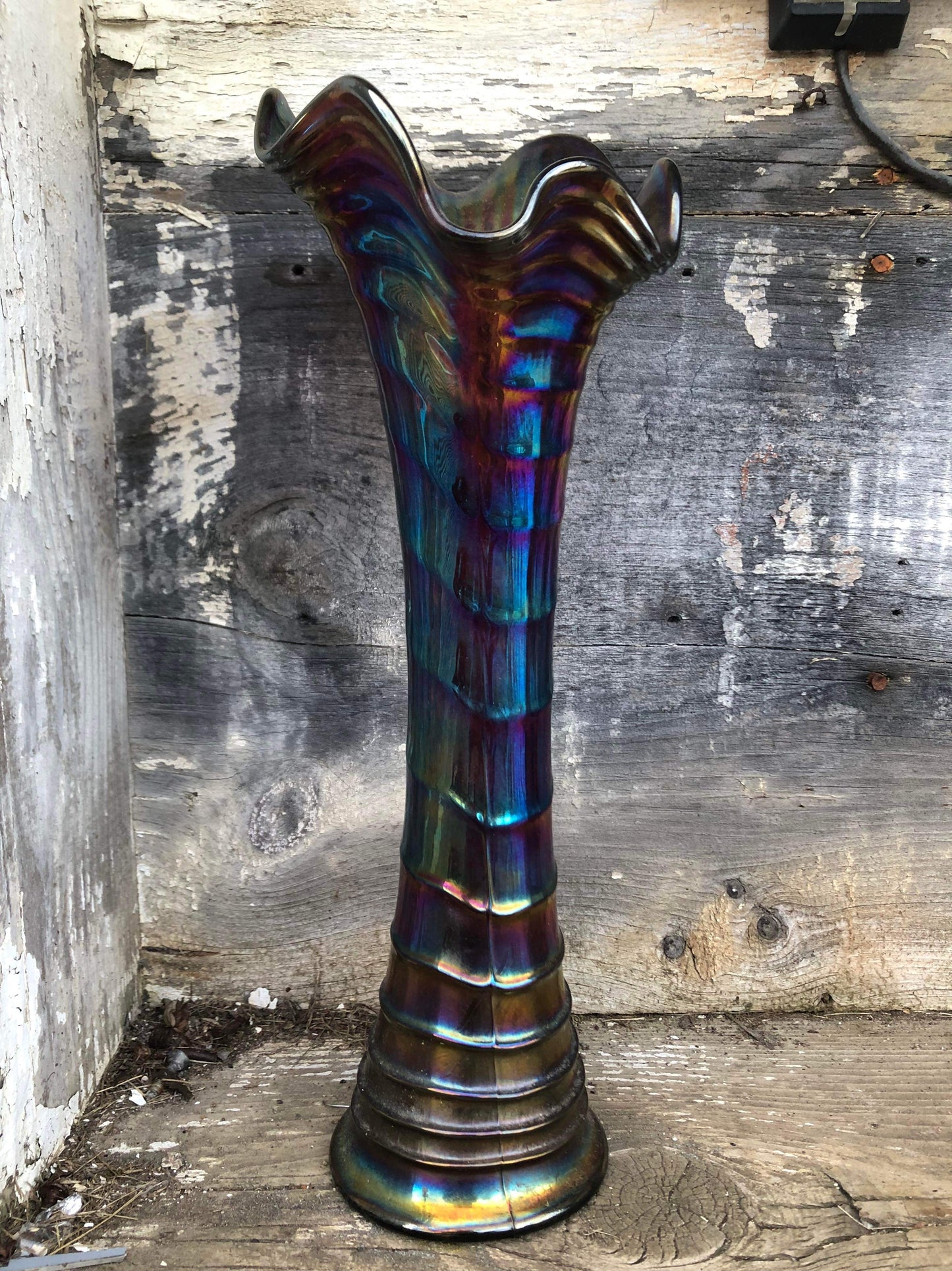 Imperial Amethyst Carnival Glass Ripple Vase
